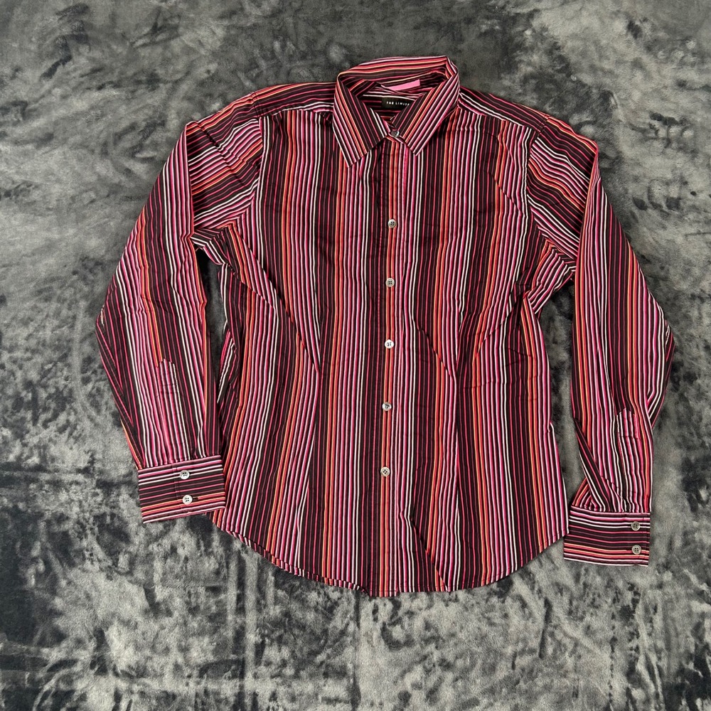 The Limited Button Down Womens Medium Pink Striped Long Sleeve‎  Shirt